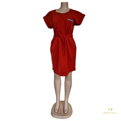 African Women’s Dress Short Sleeve with Belt Red