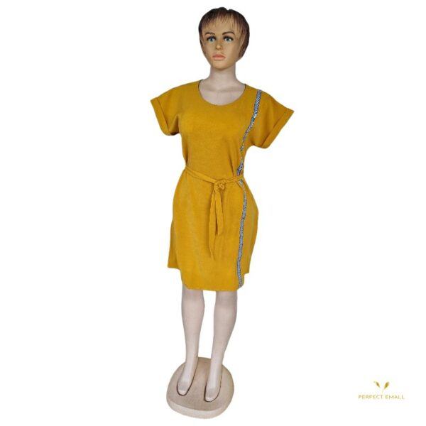 African Women’s Dress Short Sleeve with Belt Yellow