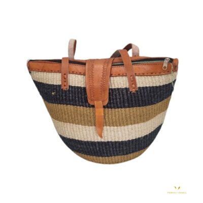 African Woven Women Shoulder Bag, Leather Handle