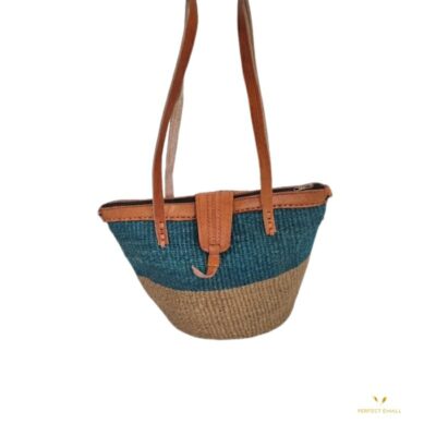 African Woven Small Women Shoulder Bag, Leather Handle