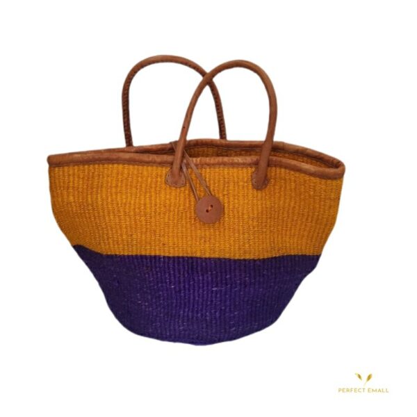 African Woven Shoulder and HandBag, Leather Handle