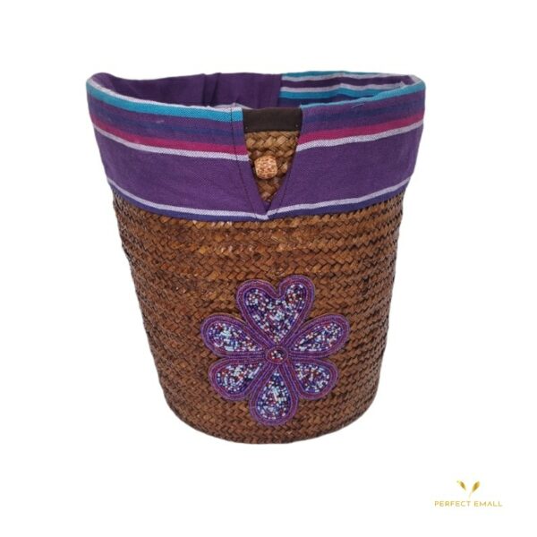 African Tote Bag With Bead Handle and Banana Twine,Purple - Image 2