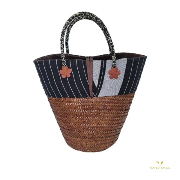 African Large Tote Bag With Bead Handle,and Banana Twine, black - Image 2