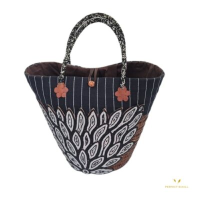 African Large Tote Bag With Bead Handle,and Banana Twine, black