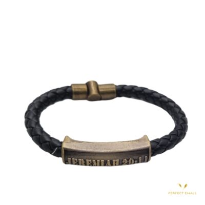 Men’s Layered Braided Leather Copper Bracelet,JEREMIAH 29:11