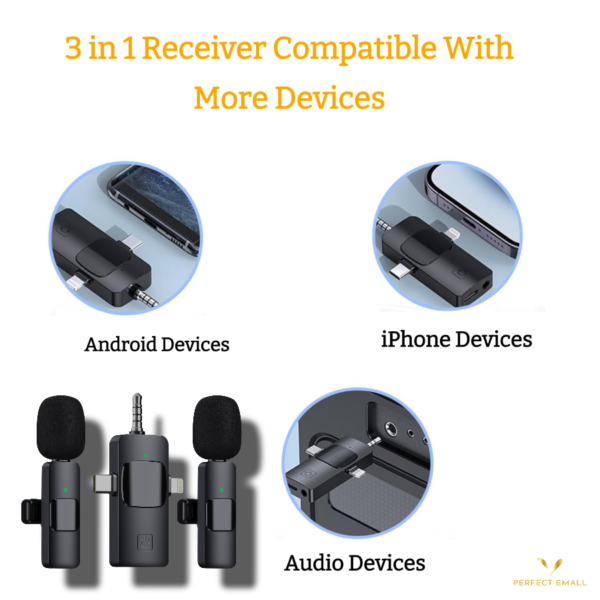 3 in 1 K35TI Wireless Dual Microphone for iPhone, Camera - Image 4