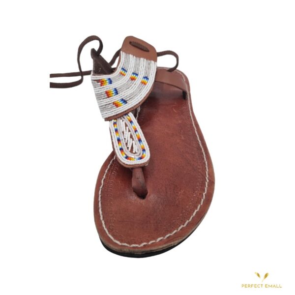 Leather beaded sandals African handmade beaded sandal White - Image 3