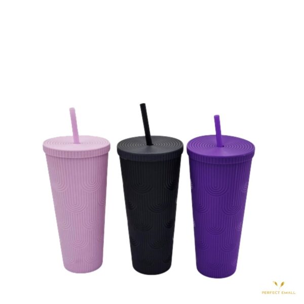 Plastic Cup with Straw Purple - Image 3