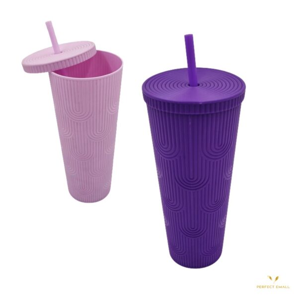 Plastic Cup with Straw Purple - Image 2